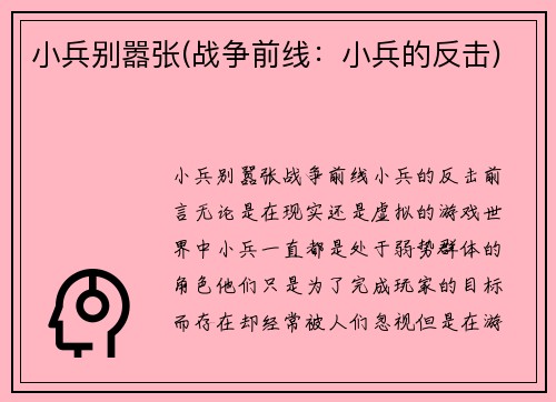 小兵别嚣张(战争前线：小兵的反击)